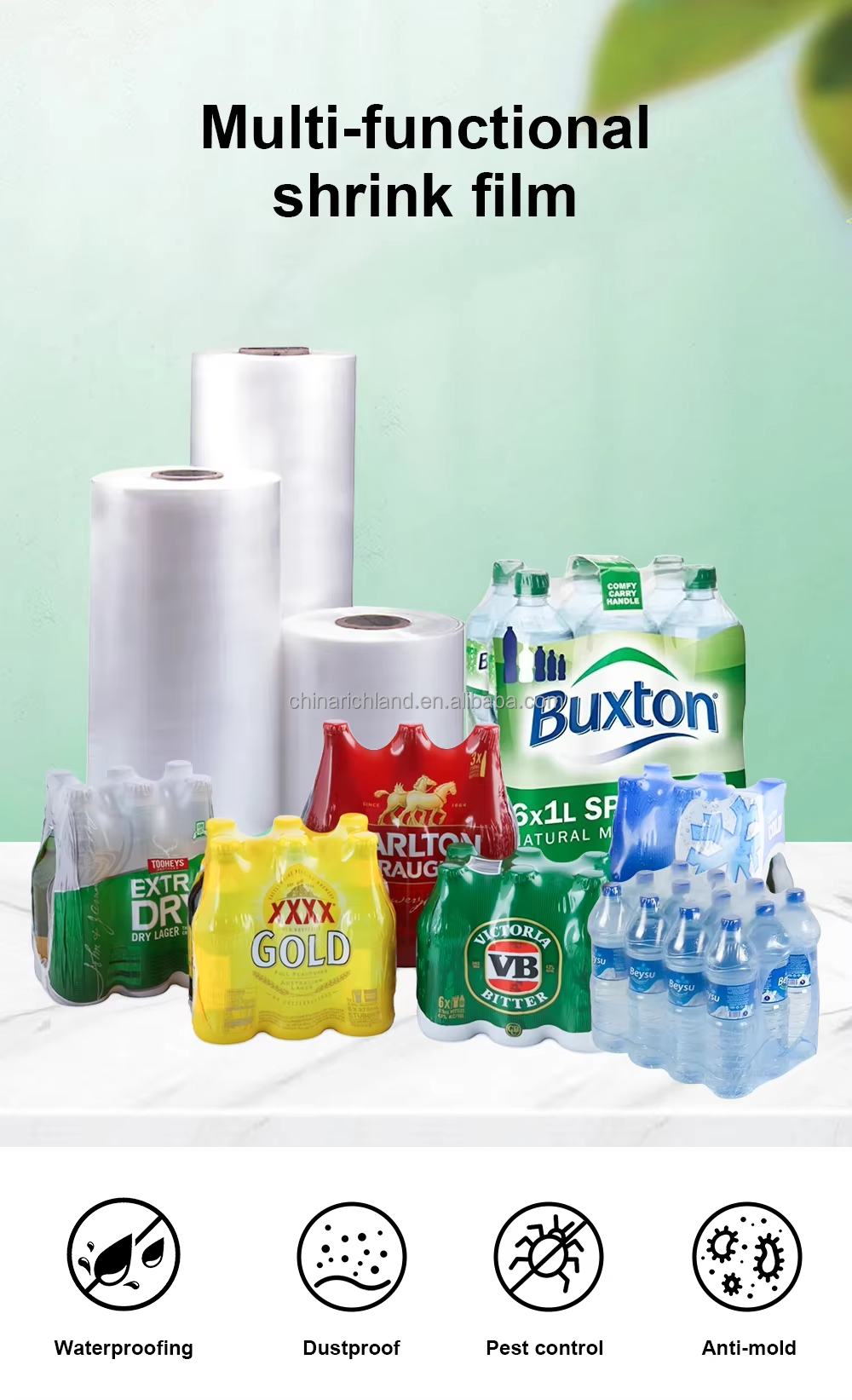 Custom Clear Heat Shrink Film Roll 50cm Width with Soft Plastic Polythene PE for Logo Printed Wine Bottle Packing Transparent3