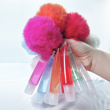 Fluffy Ball Hanging Keychain with Long-Lasting Moisturizing Fruity Lip Gloss