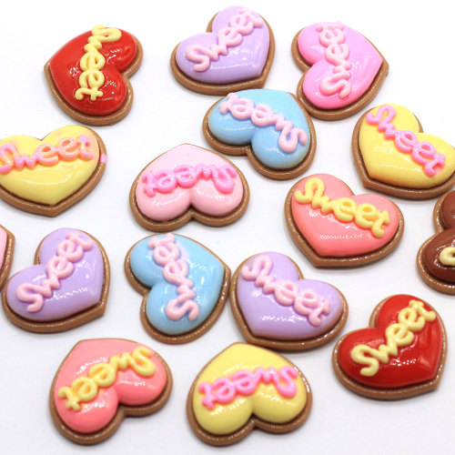 Colorful Sweet Heart Biscuits Resin Decoration Craft Falt back Cabochon Scrapbooking Hair bow Center Embellishments DIY