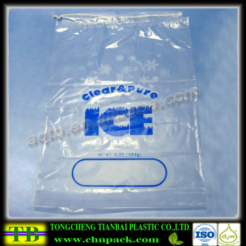custom printed disposable 10lb drawstring plastic ice bag with string