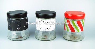 Popular daily glass cylindrical storage jar with plastic lid and printed