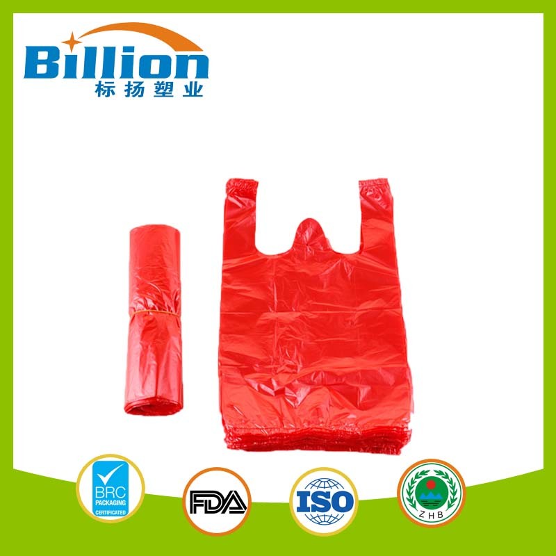 M Size 10 Inches Red Plastic T Shirt Bags in Roll