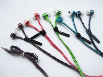 Creative Eco-friendly Fashionable Wired Earphones White Long Zipper For Mp4 Player &amp; Mobile Phone