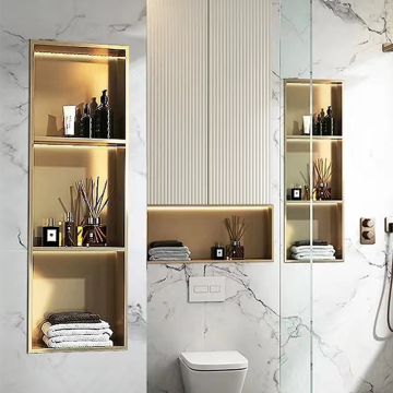 Customized Bathroom Shower Niche with LED Light and Stainless Steel Recessed Shelf