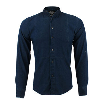 2014 new style men's dark blue denim casual shirt