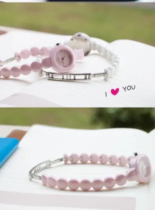 round case pink women ceramic watches