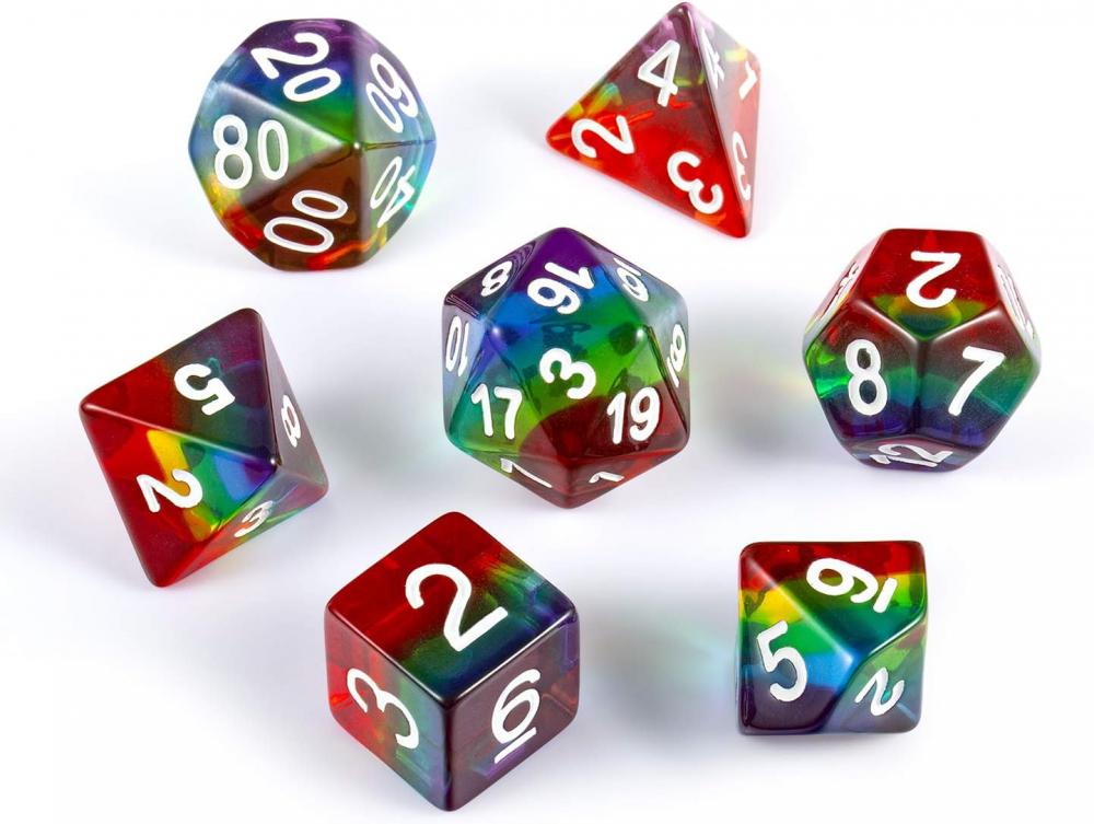 Transparent Rainbow Polyhedral Rpg Dice Set