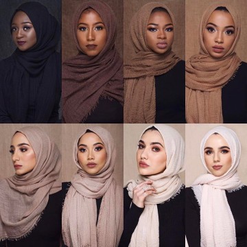 Women Muslim Crinkle Hijab Scarf Soft Cotton Headscarf Islamic Hijab Solid Color Shawls Wraps