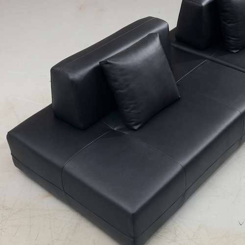Sofa Kulit Hitam Itali untuk Ruang Tamu Vila