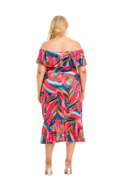 European and American New Elastic Waist Print Dress