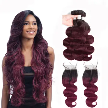 Brazilian hair Weave 3 bundles 99J Body Wave Ombre Bundles With Closure T1B/99j Human Hair Blonde bundles With Closure