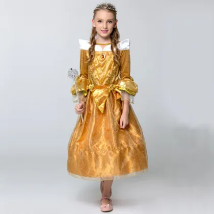Golden Ball Gown Princess Costume for Girls: A Royal Dress-Up Experience