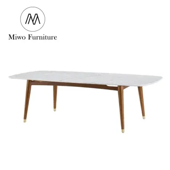 Modern Walnut Rectangle Dining Table for 6-8 Seats with Solid Wood and Natural Marble