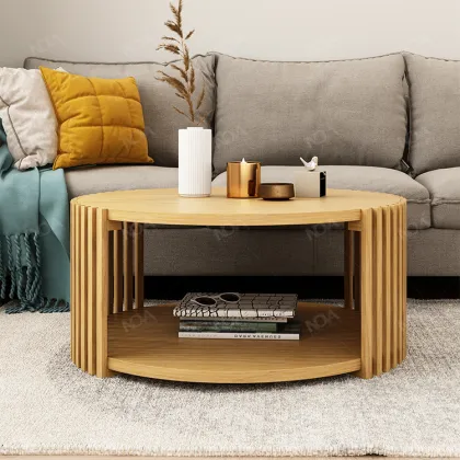 Modern Round Solid Wood Coffee Tea Table for Home Living Room