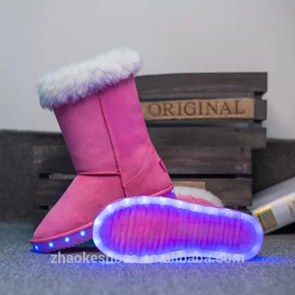 Factory LED Light Up Boots With Fur For Women Children Fashion Winter Snow Boots Suede Shoes L