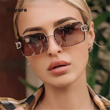 Boyarn Rimless Square Crystal Y2K Sunglasses