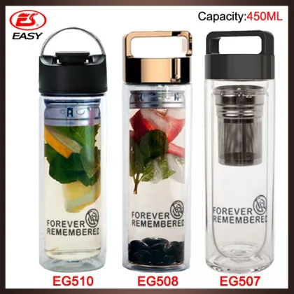 2016 tea infuser double wall clear voss water glass bottle wholesale with bamboo cap