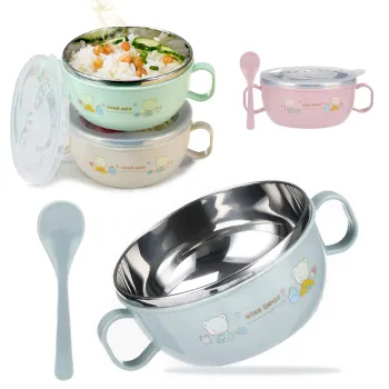 Stainless Steel Insulated Baby Feeding Set with Cartoon Print - BPA Free 300ml
