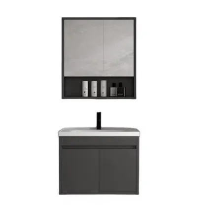 Corner Mounted Simple Modern Solid Wood Bathroom Cabinet with Integrated Ceramic Basin