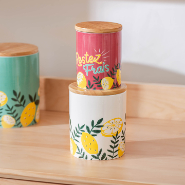 Ceramic Food Storage Jars with Wooden Lids - 450ml, 800ml, 1000ml