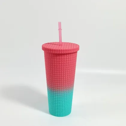 Sustainable Gradient Colored Portable Plastic Straw Cup & Water Bottle