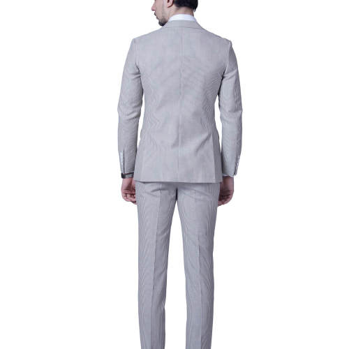 Bespoke Slim Fit Blend Wedding Beige Striped Suit
