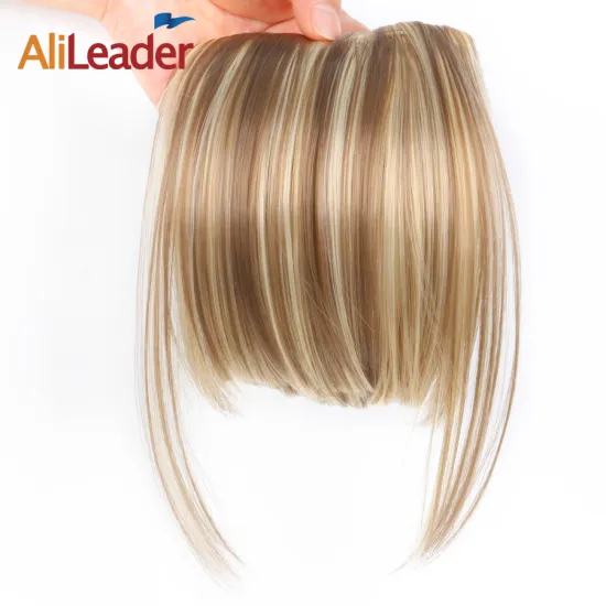 AliLeader Fringe Bangs Clip Ons 6 Inch Short Straight Front Neat Wedding Synthetic Hair Pieces Bangs For Women