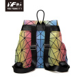 Custom waterproof holographic luminous fashion geometric rainbow PU leather outdoor waterproof kids backpack outdoor leisure t