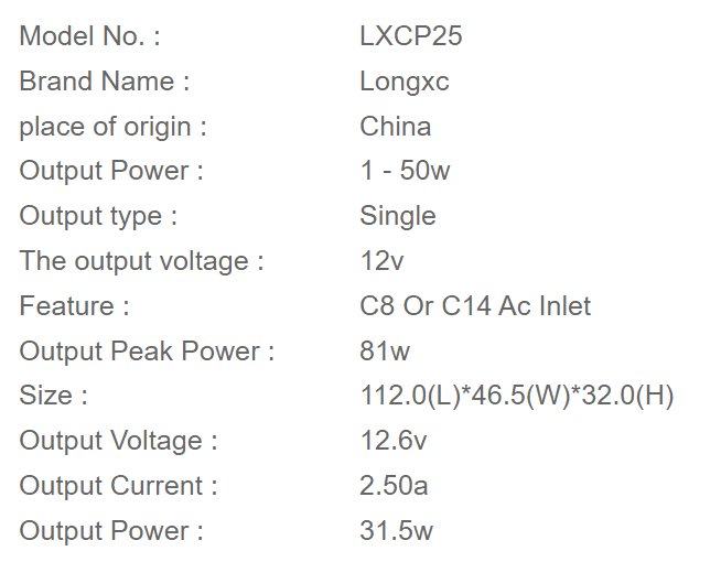 LXCP25 50W 60W switching power charger with EN60601-11