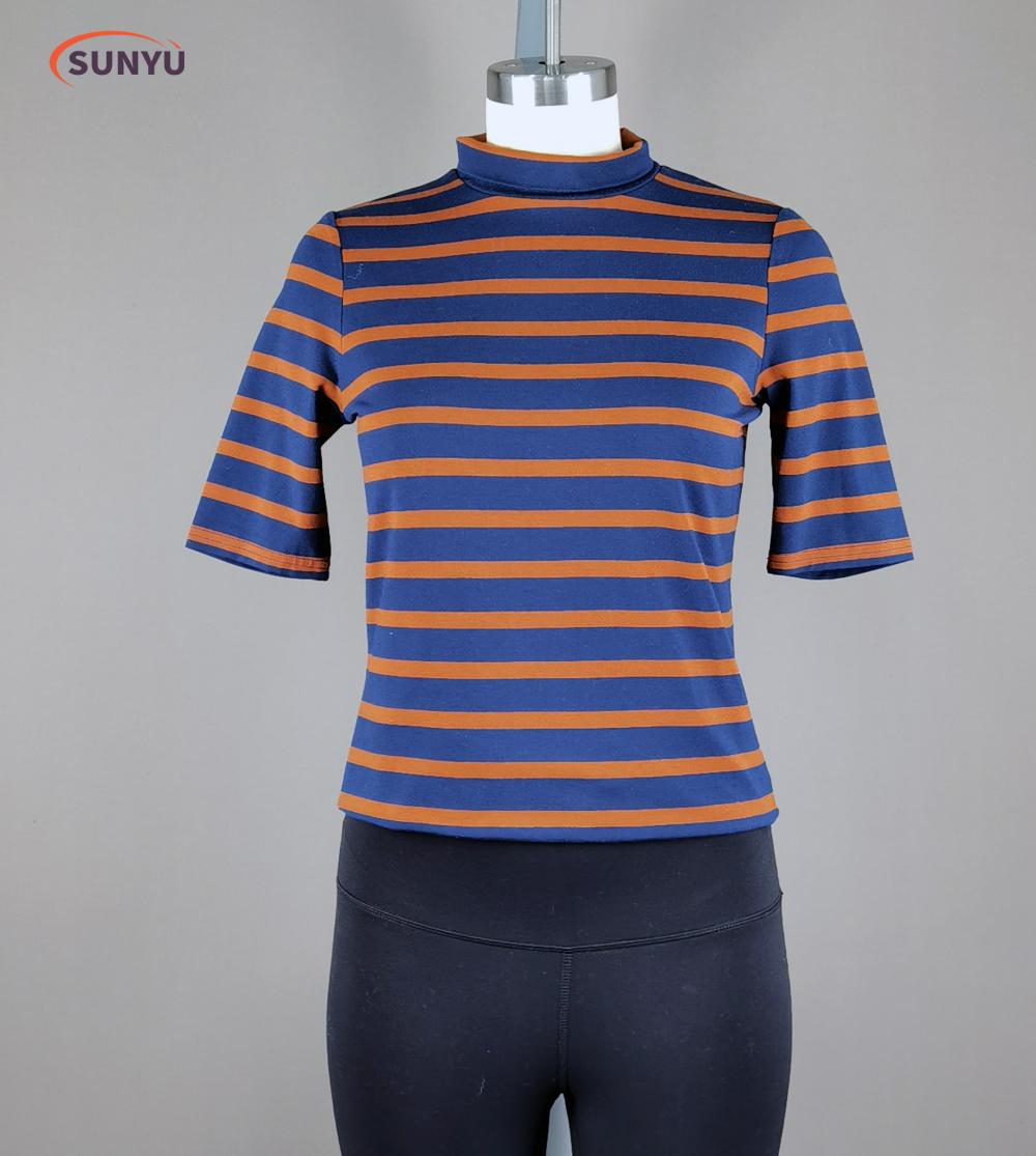 Ladie S Striped Short Sleeve Front