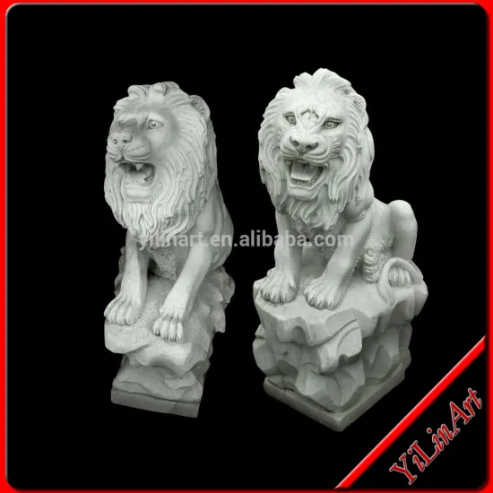 Hand Carved Life Size White Marble Lion Statues for sale