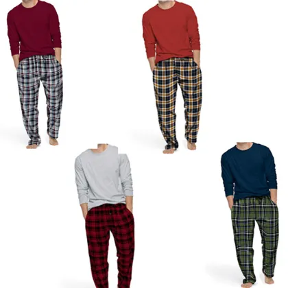 Hanes Men's Jersey Crew Flannel Sleep Set Pajamas