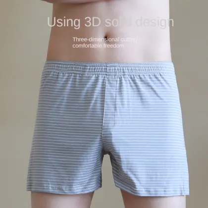 Men's Cotton Striped Boxer Pants - Mid-Rise, Loose Fit, Breathable Underwear