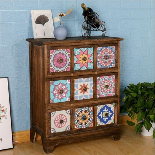 Vintage 9 Drawers Storage Solid Wood Cabinet