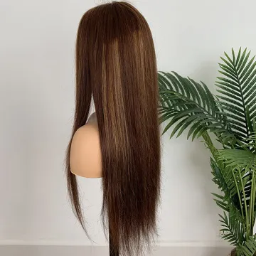 13x6 Pre-Plucked Straight Brown And Blonde Highlight Human Hair Wig #4/30 Highlighted Wigs Blonde Highlight Wig Lace Front