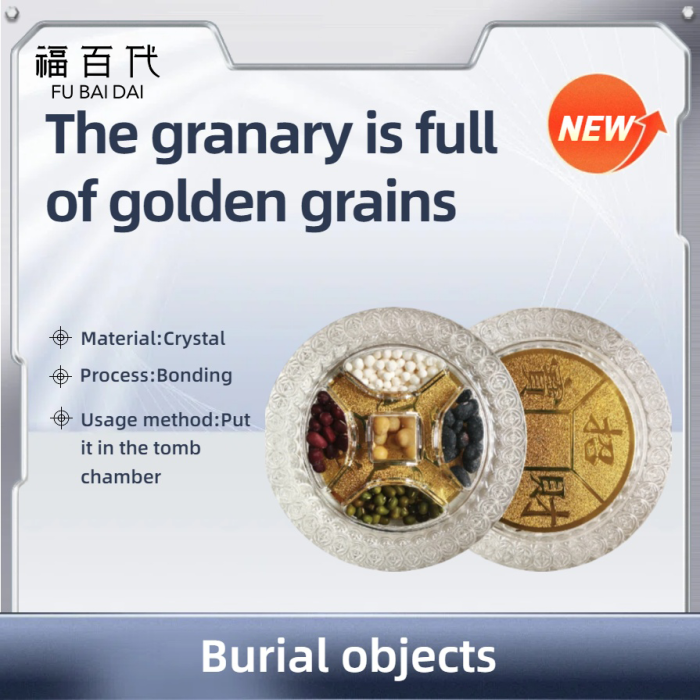 Boîte funéraire d'entrepôt complet à grains dorés en cristal