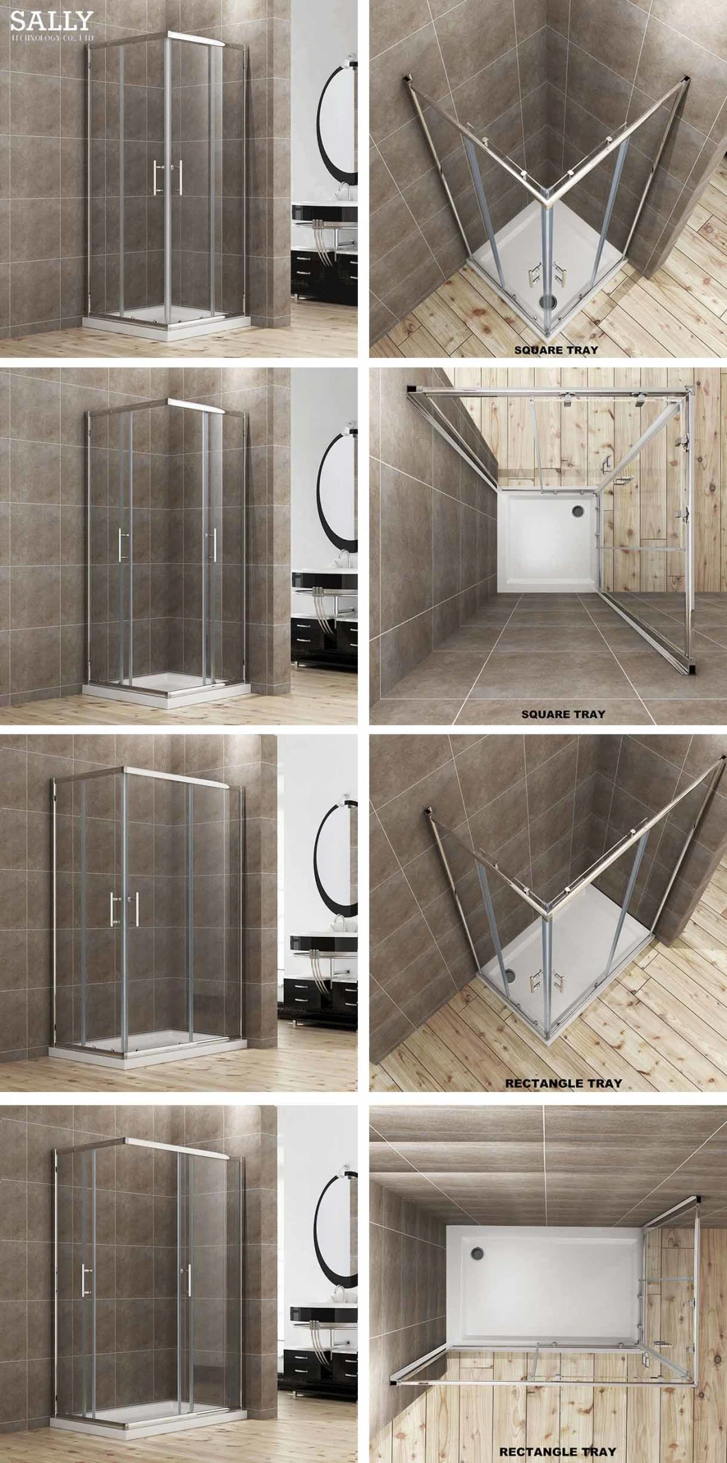 Sally Square Conrner Cabinet Polished Stainless Steel Framed Shower Sliding Doors Shower Room Enclosure