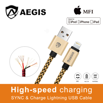 MFi certified 8pin Nylon Braided Phone Charger Cable 2.4A USB Cable