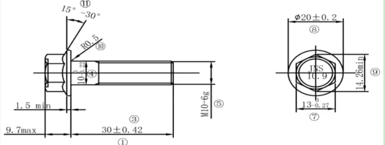 Class 10.9 Carbon Steel Black M10x1.5 Flange Hex Bolt
