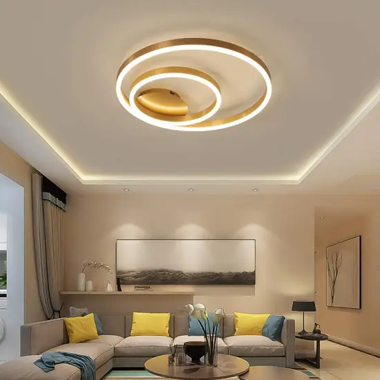 Home Decorative Modern Living Room Hotel Circle Hanging Pendant Light New Design 3 Ring Acrylic Gold Luxury Round Led Chandelier