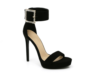Sandalias de tacón rosa / negro para mujer.