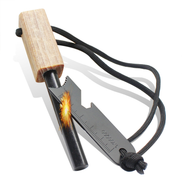 3/8 Inch Thick Natural Pine Handle Fatwood Kindle Ferro Rod Flint Fire Starter with Striker for Outdoor Camping