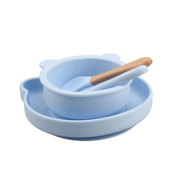 Bear-shaped Blue Silicone Baby Bowl Set with Spoon