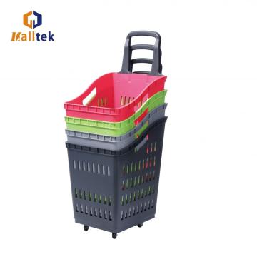 Cesta de compras de plástico rectangular de 4 ruedas