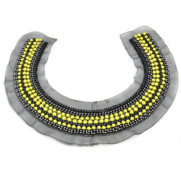 Yellow beads/half transparent mesh fashion beaded collars, OEM and ODM orders are welcome