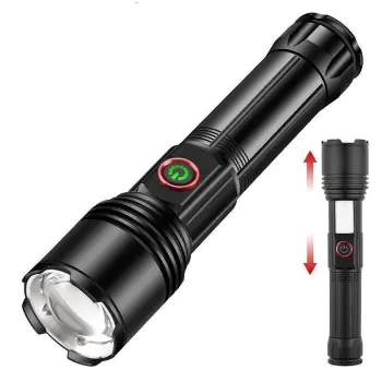 USB-C Rechargeable Bright LED COB Zoom Torch Light with XHP50 LED and Power Bank Function - Tactical and Long Range Flashlight