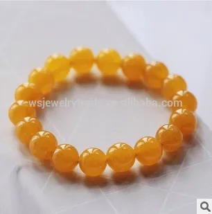 Natural crystal bracelet Yellow chalcedony Bracelet 8mm Zhaocai yellow essential white moss