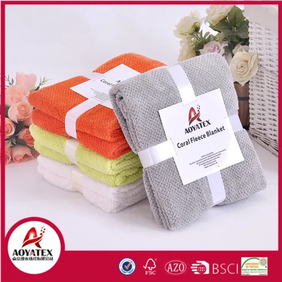 cheap super soft waffy plain knitted coral fleece blanket