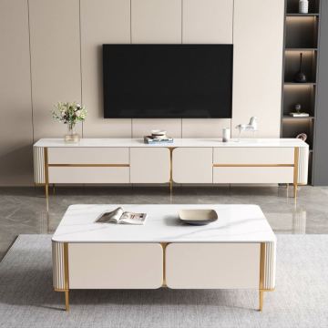 VEKEDA Tea Table Combination Cabinet - Light Luxury Glass Wall TV Stand with Storage