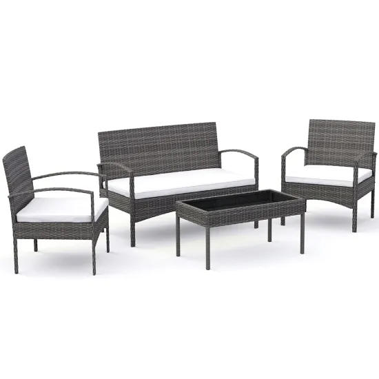 Classic Garden Furniture Set: 4pcs Wicker Chair and Table